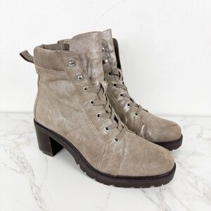 Vince Camuto Gaviana Silver Leather Lace Up Heeled Booties Sz 10